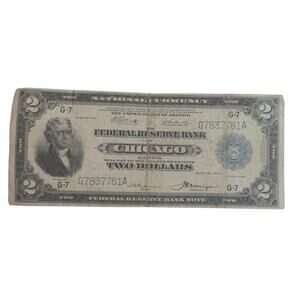Series 1918 $2 Federal Reserve Bank Note "Battleship" Bank of Chicago RARE